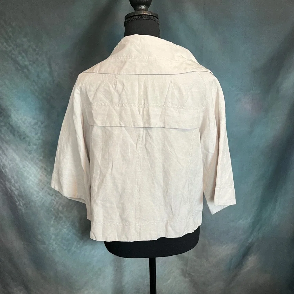 Le Lis Blanc Deux Womens Linen Blend Off White 3/4 Sleeve Lightweight Jacket Med